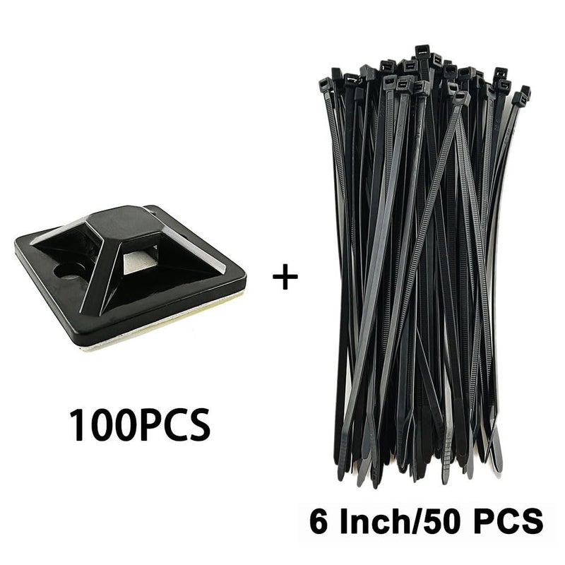 HS أقواس ربط الكابلات ذاتية اللصق مع ثقب برغي لحامل ربط الأسلاك (100 عبوة) مربعات 1x1 بوصة، أسود - Image 2